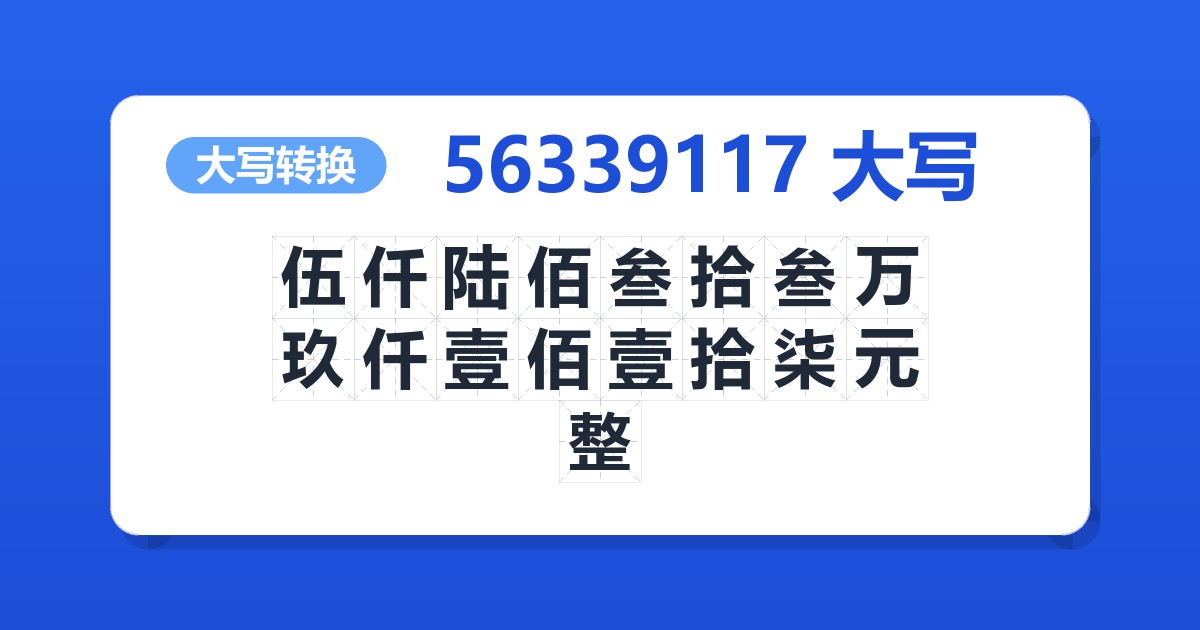 56339117大写 伍仟陆佰叁拾叁万玖仟壹佰壹拾柒元整