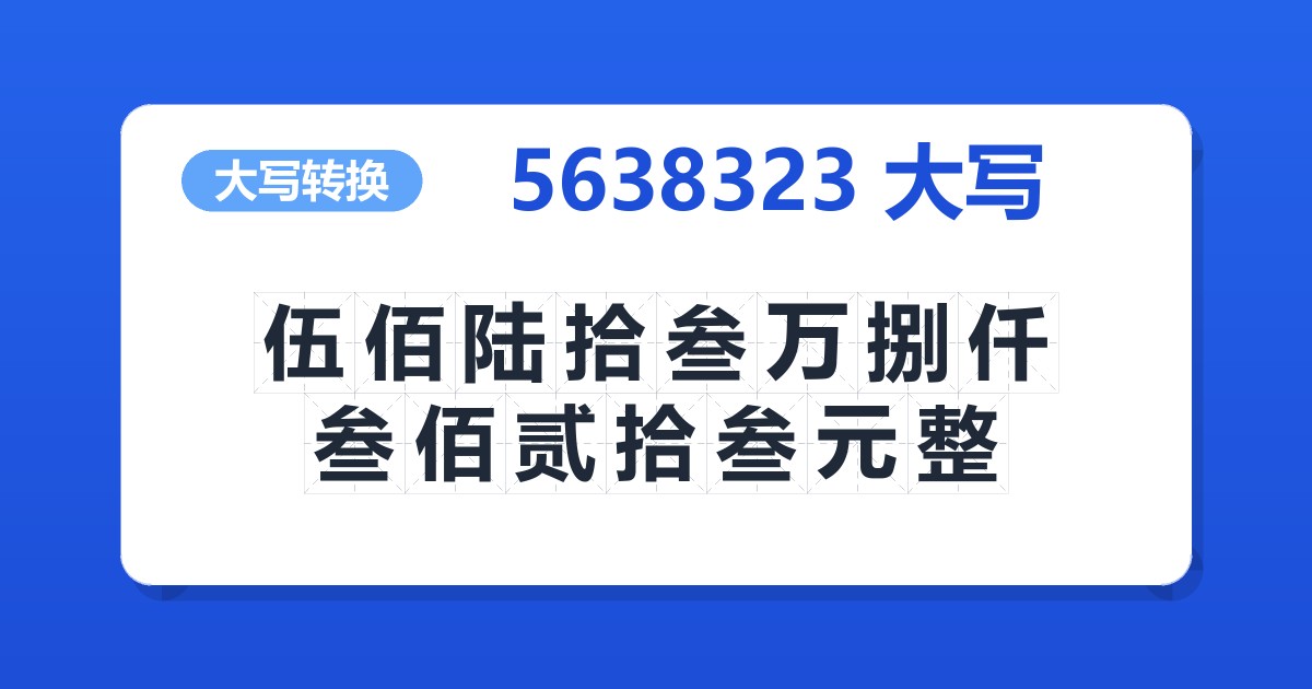 5638323大写 伍佰陆拾叁万捌仟叁佰贰拾叁元整