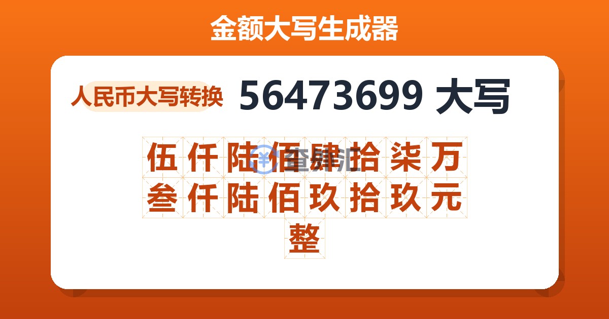 56473699大写 伍仟陆佰肆拾柒万叁仟陆佰玖拾玖元整