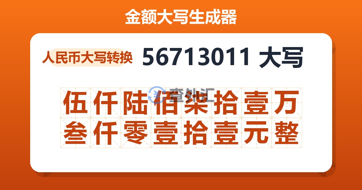 56713011大写 伍仟陆佰柒拾壹万叁仟零壹拾壹元整