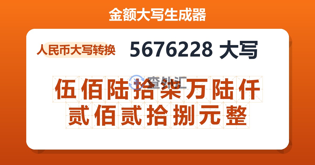5676228大写 伍佰陆拾柒万陆仟贰佰贰拾捌元整