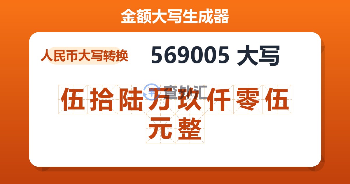 569005大写 伍拾陆万玖仟零伍元整