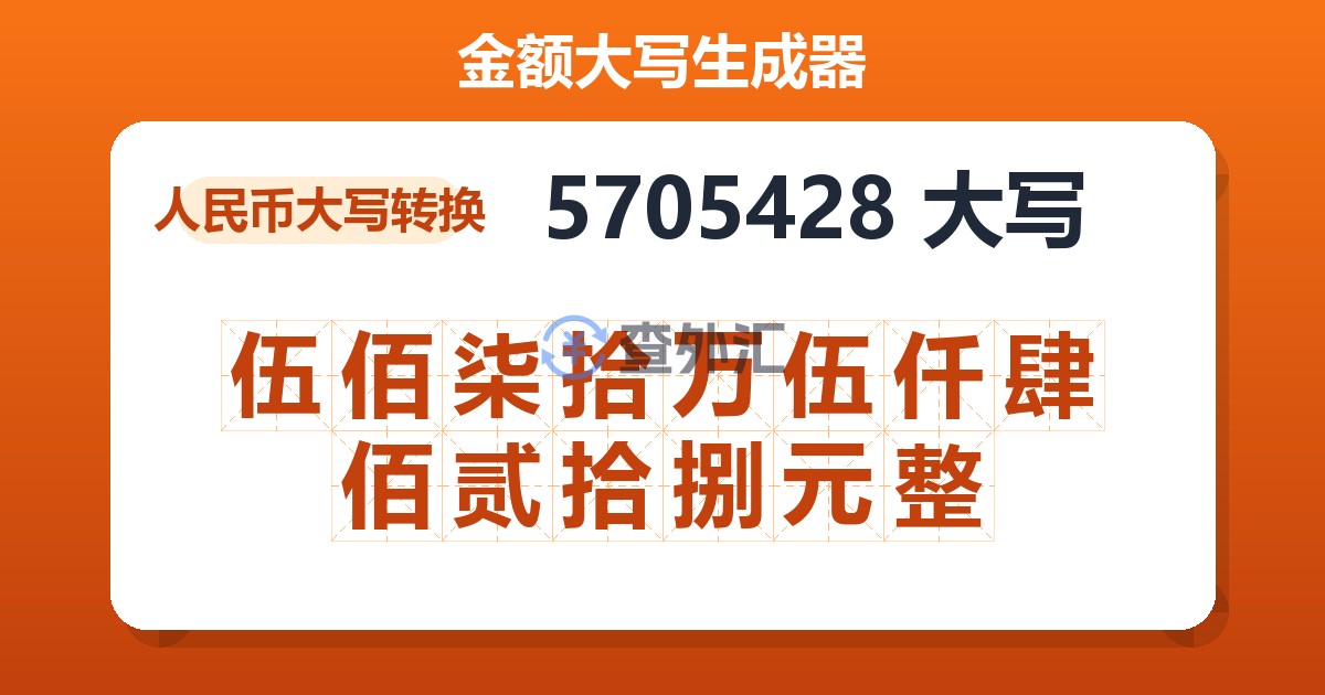 5705428大写 伍佰柒拾万伍仟肆佰贰拾捌元整