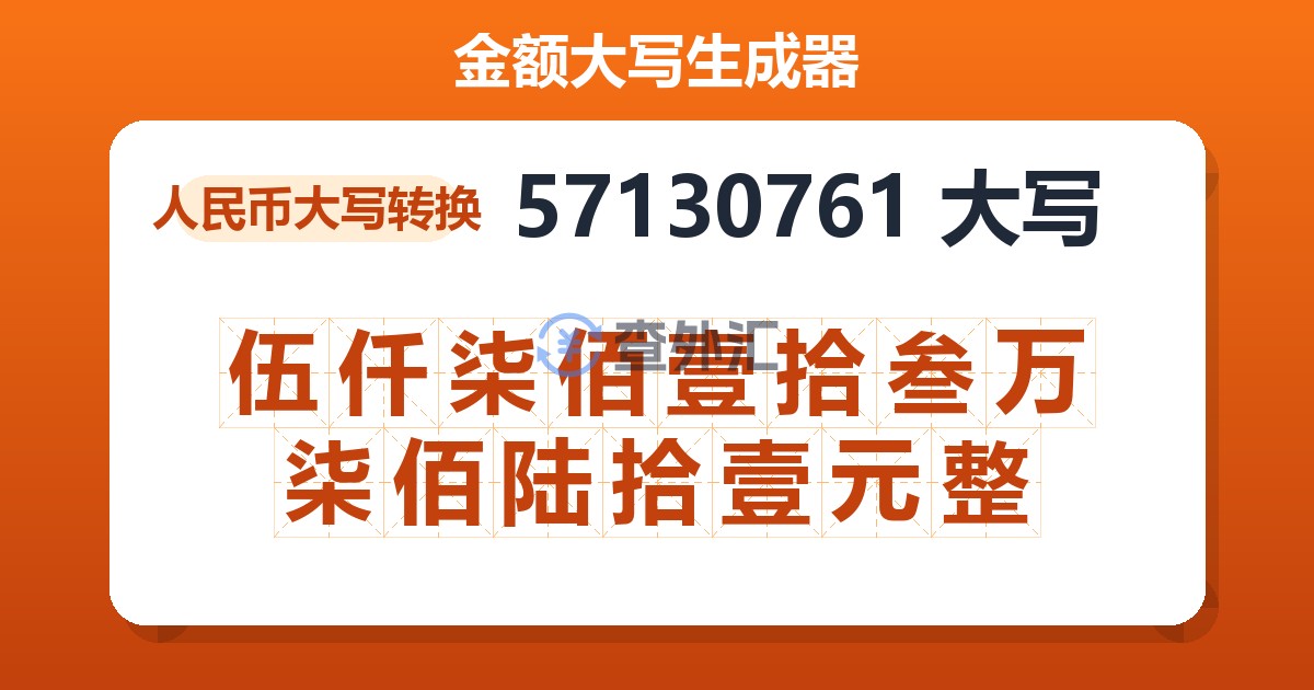 57130761大写 伍仟柒佰壹拾叁万柒佰陆拾壹元整