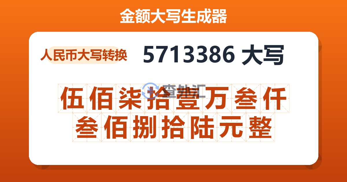 5713386大写 伍佰柒拾壹万叁仟叁佰捌拾陆元整