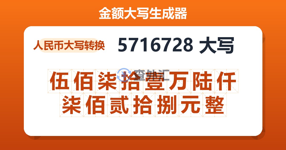 5716728大写 伍佰柒拾壹万陆仟柒佰贰拾捌元整