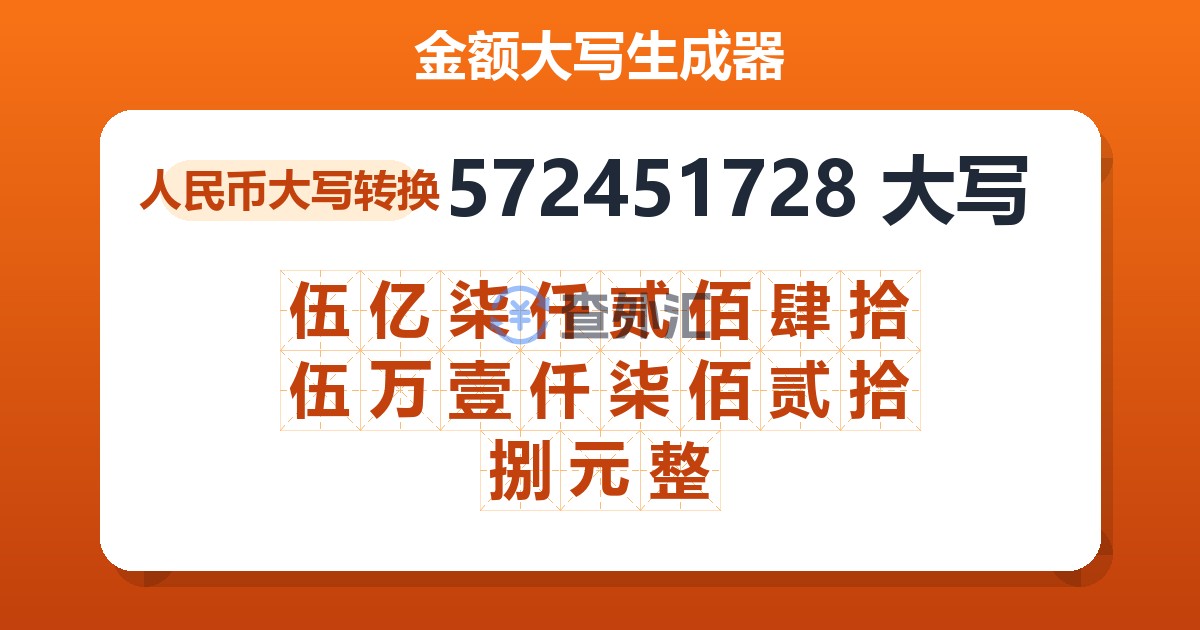572451728大写 伍亿柒仟贰佰肆拾伍万壹仟柒佰贰拾捌元整