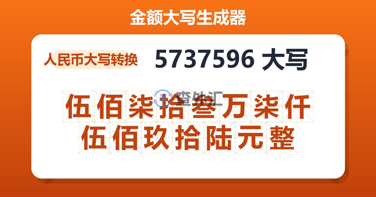 5737596大写 伍佰柒拾叁万柒仟伍佰玖拾陆元整