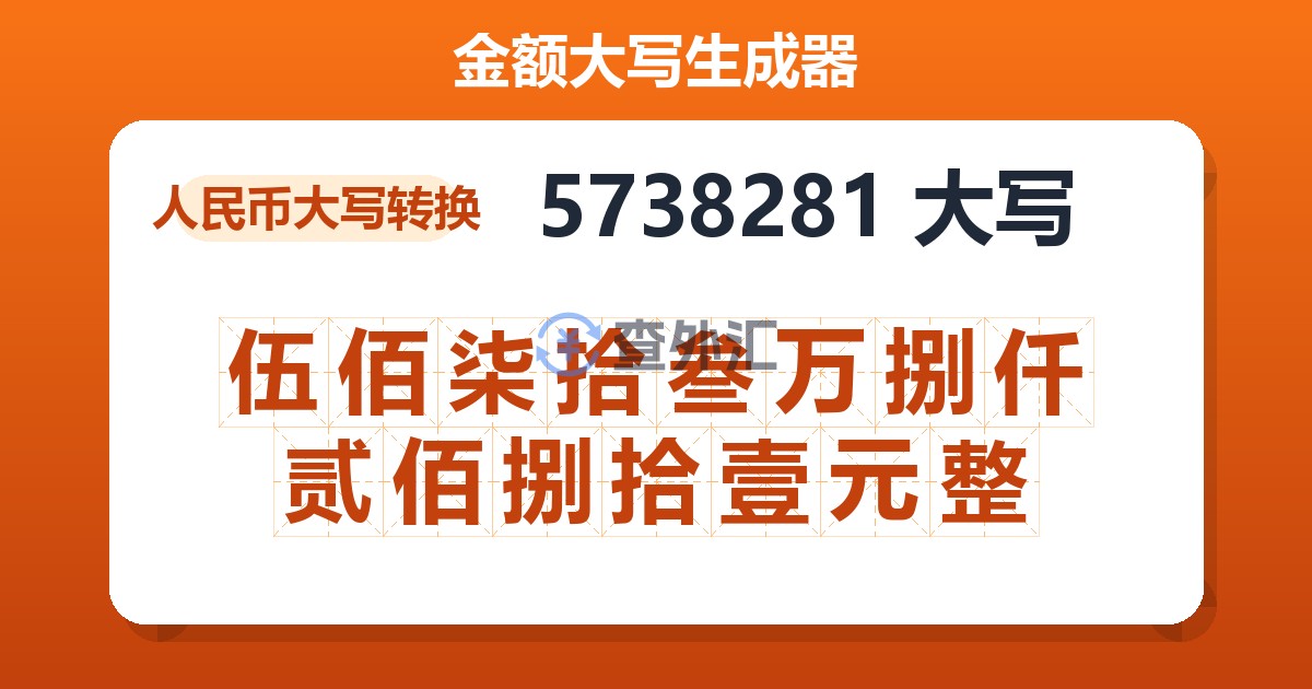 5738281大写 伍佰柒拾叁万捌仟贰佰捌拾壹元整