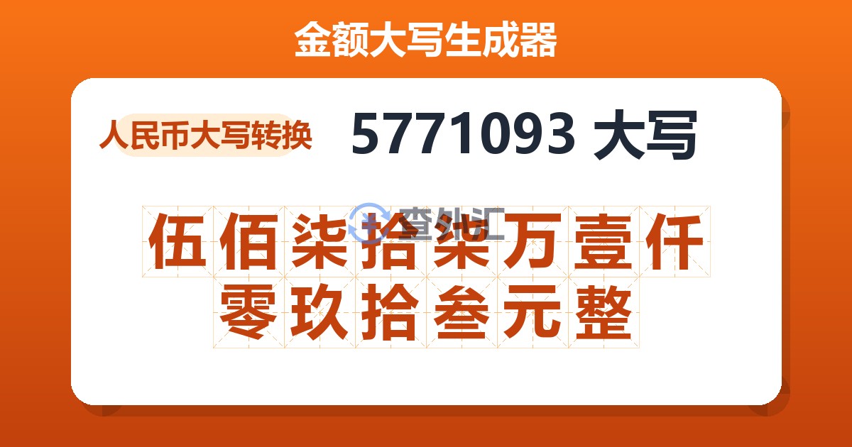 5771093大写 伍佰柒拾柒万壹仟零玖拾叁元整