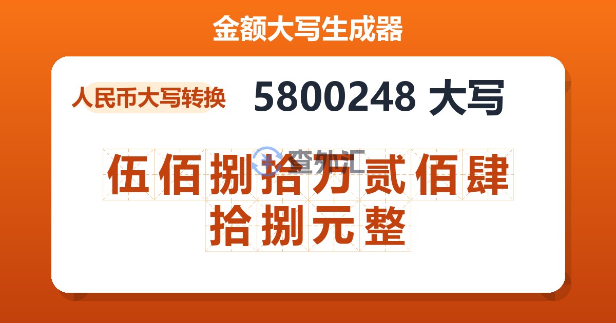 5800248大写 伍佰捌拾万贰佰肆拾捌元整