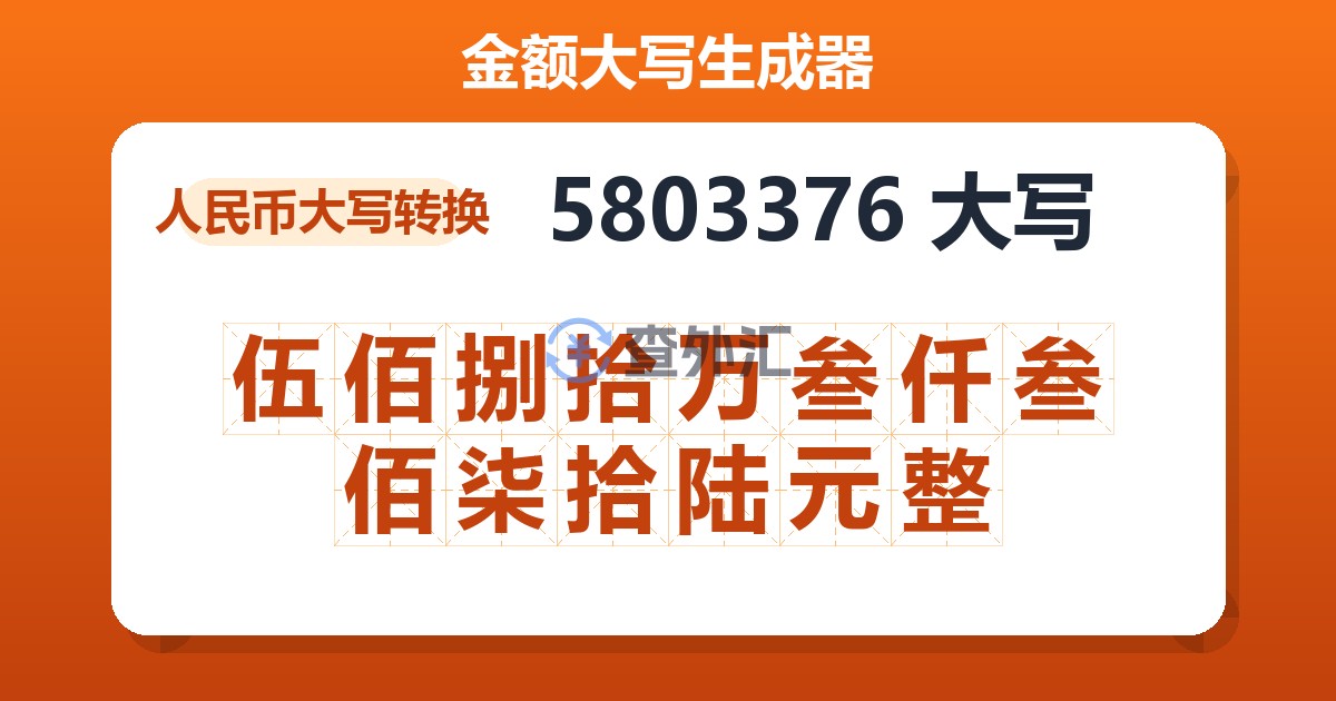 5803376大写 伍佰捌拾万叁仟叁佰柒拾陆元整