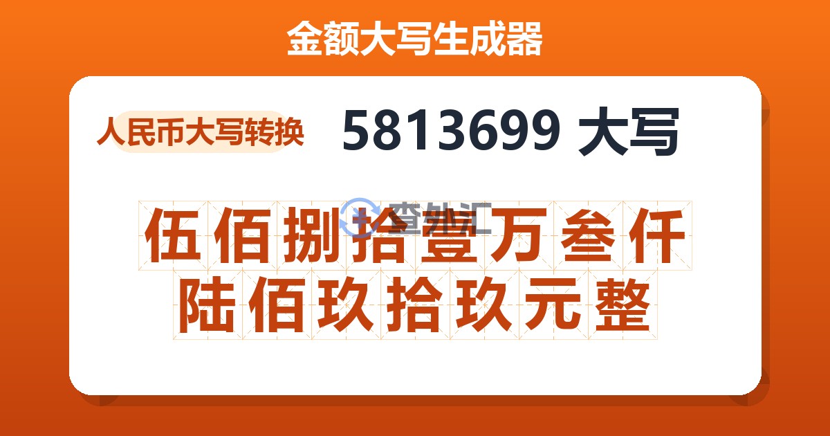 5813699大写 伍佰捌拾壹万叁仟陆佰玖拾玖元整