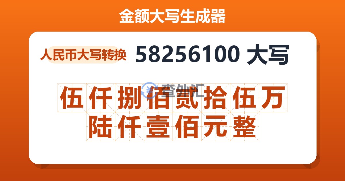 58256100大写 伍仟捌佰贰拾伍万陆仟壹佰元整