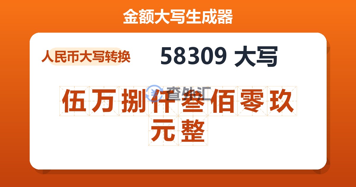 58309大写 伍万捌仟叁佰零玖元整