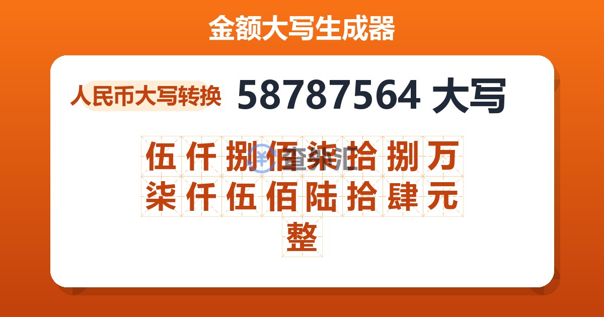 58787564大写 伍仟捌佰柒拾捌万柒仟伍佰陆拾肆元整