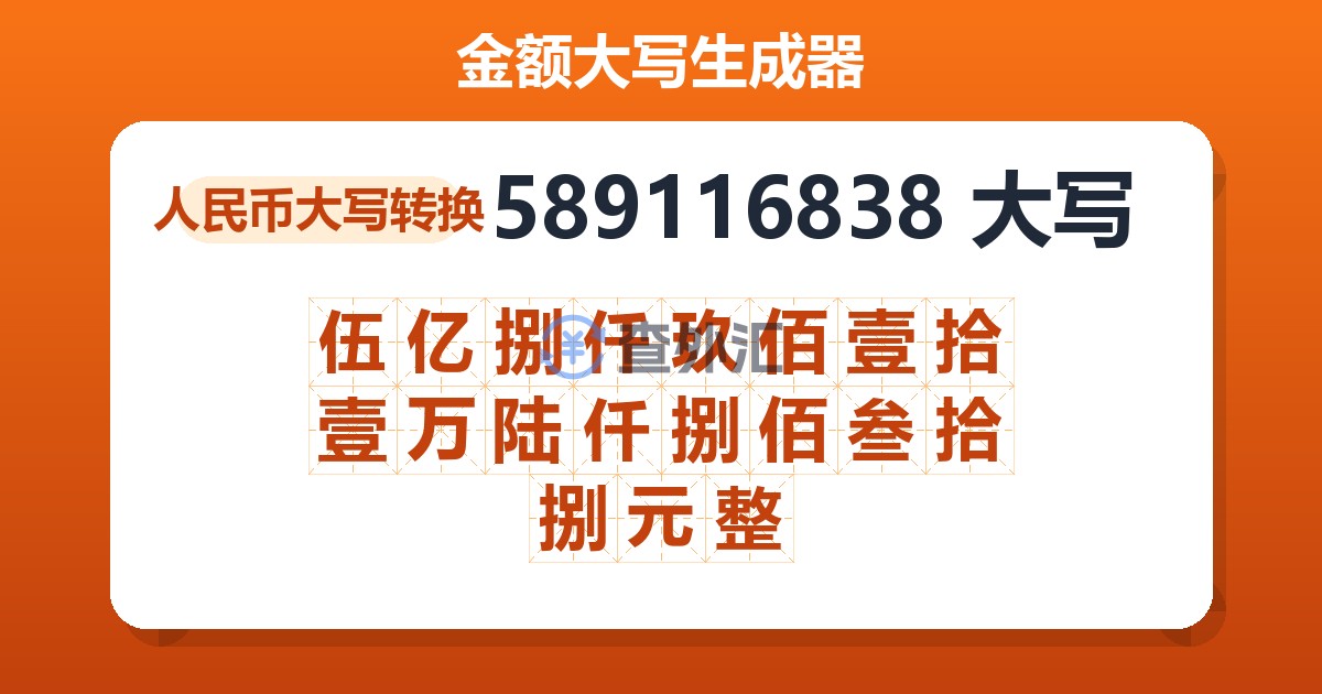 589116838大写 伍亿捌仟玖佰壹拾壹万陆仟捌佰叁拾捌元整