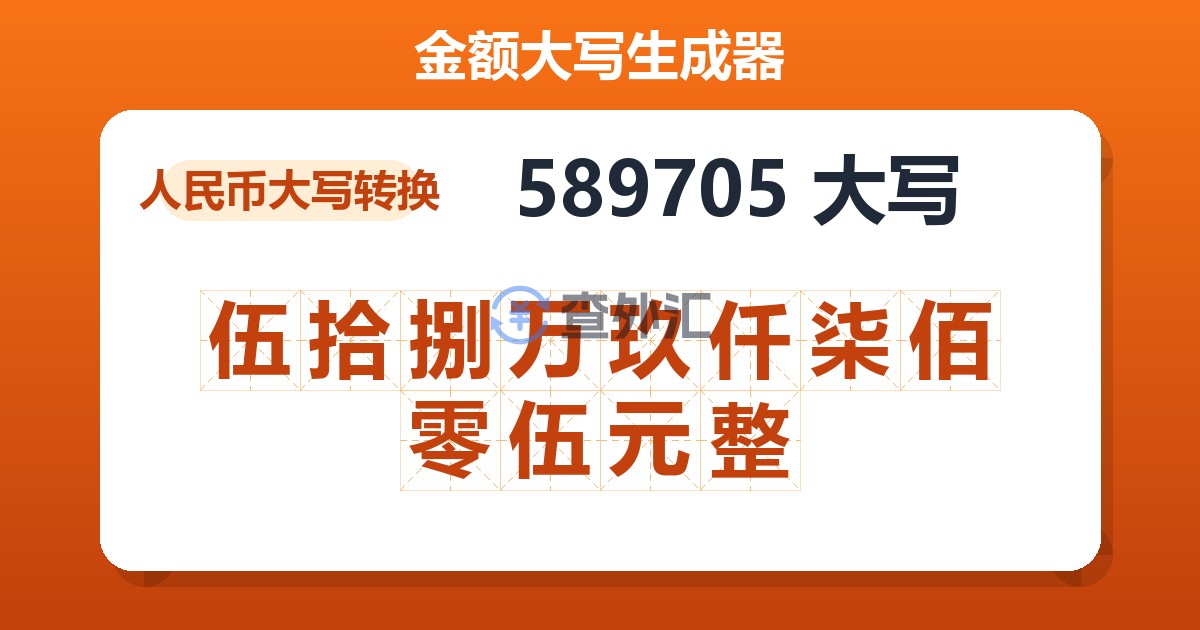 589705大写 伍拾捌万玖仟柒佰零伍元整