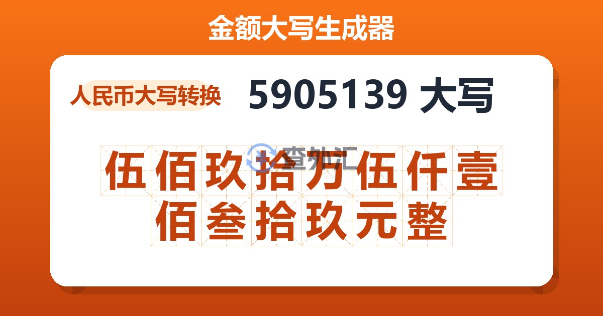 5905139大写 伍佰玖拾万伍仟壹佰叁拾玖元整