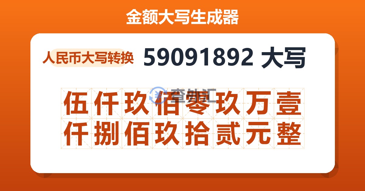 59091892大写 伍仟玖佰零玖万壹仟捌佰玖拾贰元整