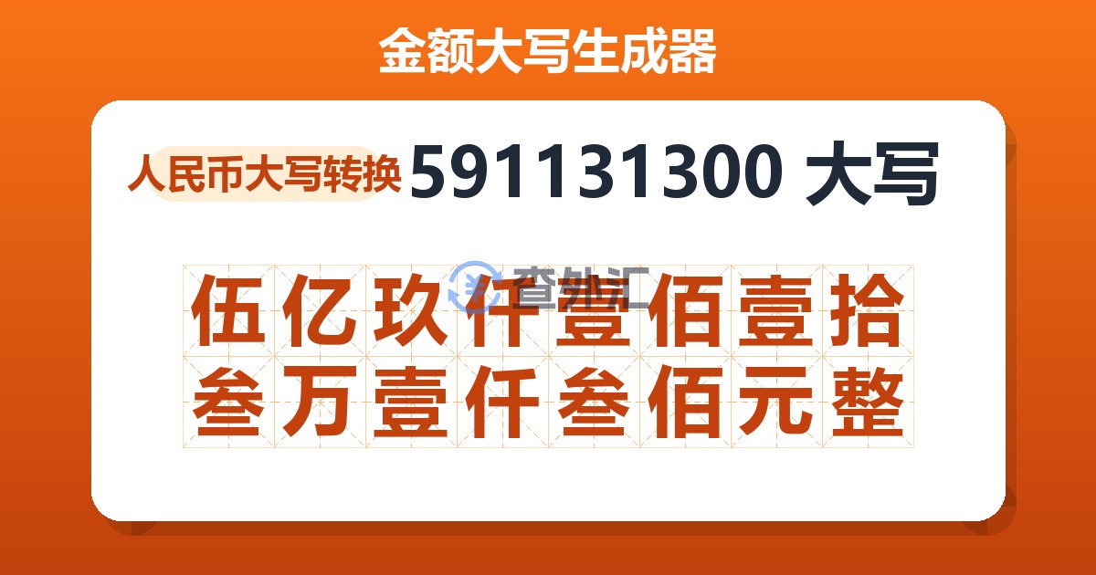 591131300大写 伍亿玖仟壹佰壹拾叁万壹仟叁佰元整
