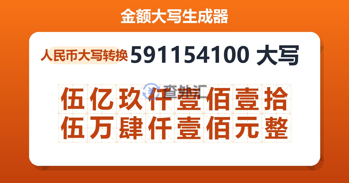 591154100大写 伍亿玖仟壹佰壹拾伍万肆仟壹佰元整