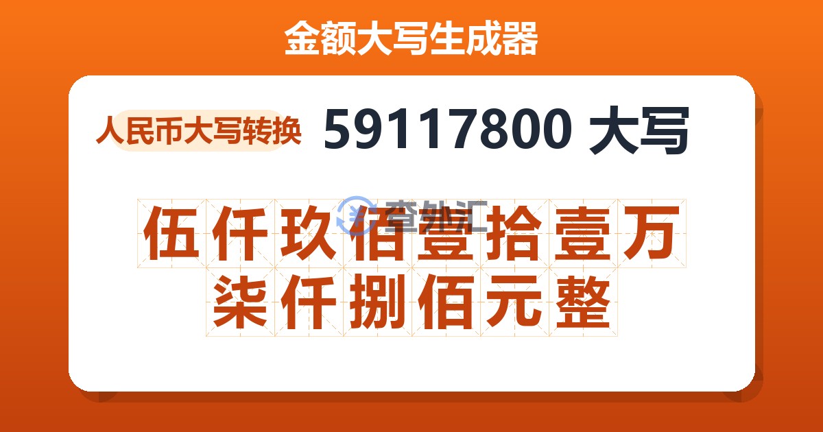 59117800大写 伍仟玖佰壹拾壹万柒仟捌佰元整