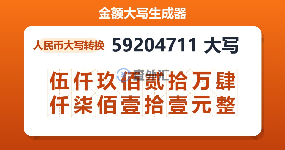 59204711大写 伍仟玖佰贰拾万肆仟柒佰壹拾壹元整