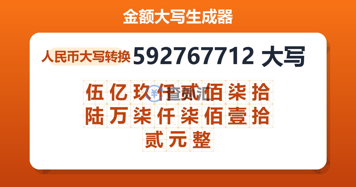 592767712大写 伍亿玖仟贰佰柒拾陆万柒仟柒佰壹拾贰元整