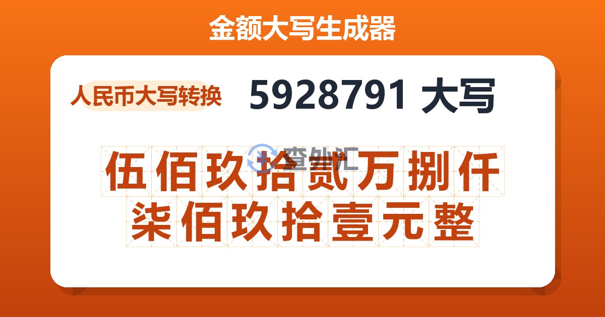 5928791大写 伍佰玖拾贰万捌仟柒佰玖拾壹元整