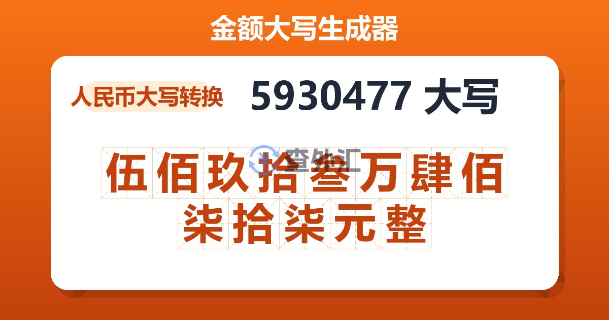 5930477大写 伍佰玖拾叁万肆佰柒拾柒元整