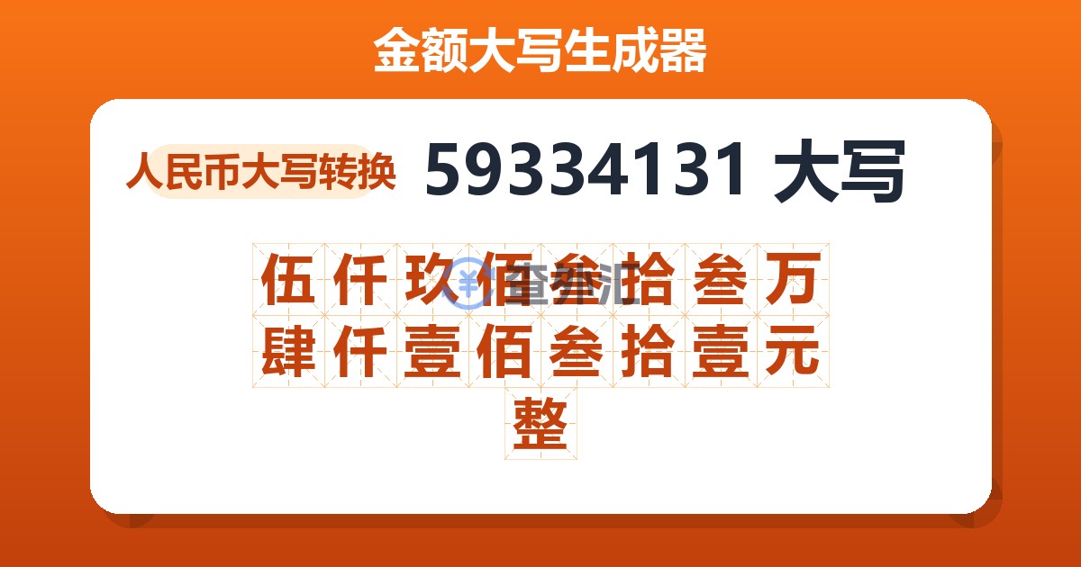 59334131大写 伍仟玖佰叁拾叁万肆仟壹佰叁拾壹元整