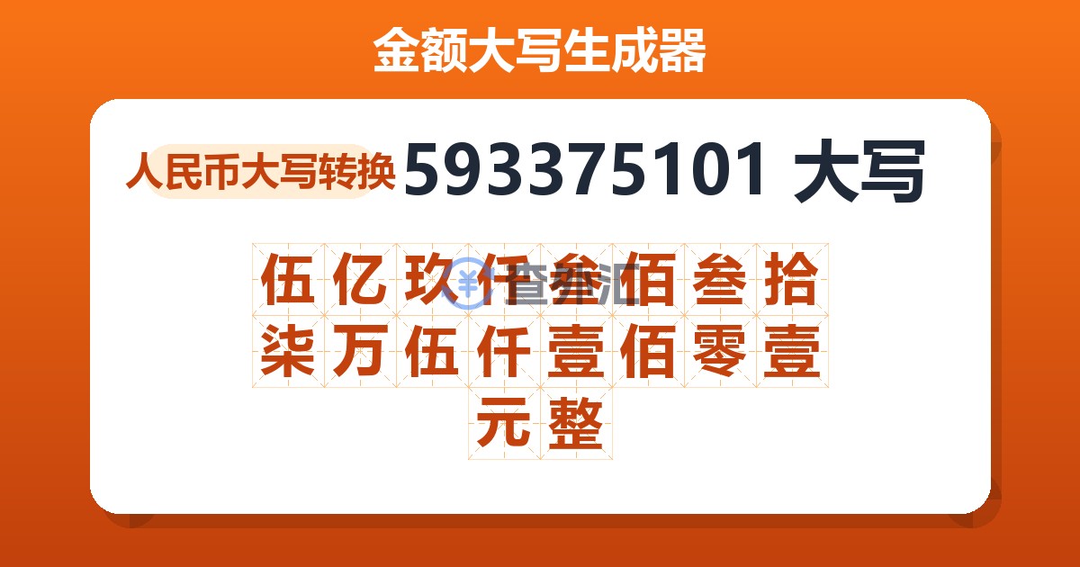 593375101大写 伍亿玖仟叁佰叁拾柒万伍仟壹佰零壹元整