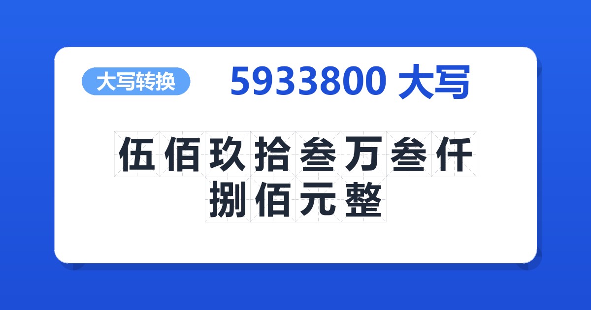 5933800大写 伍佰玖拾叁万叁仟捌佰元整