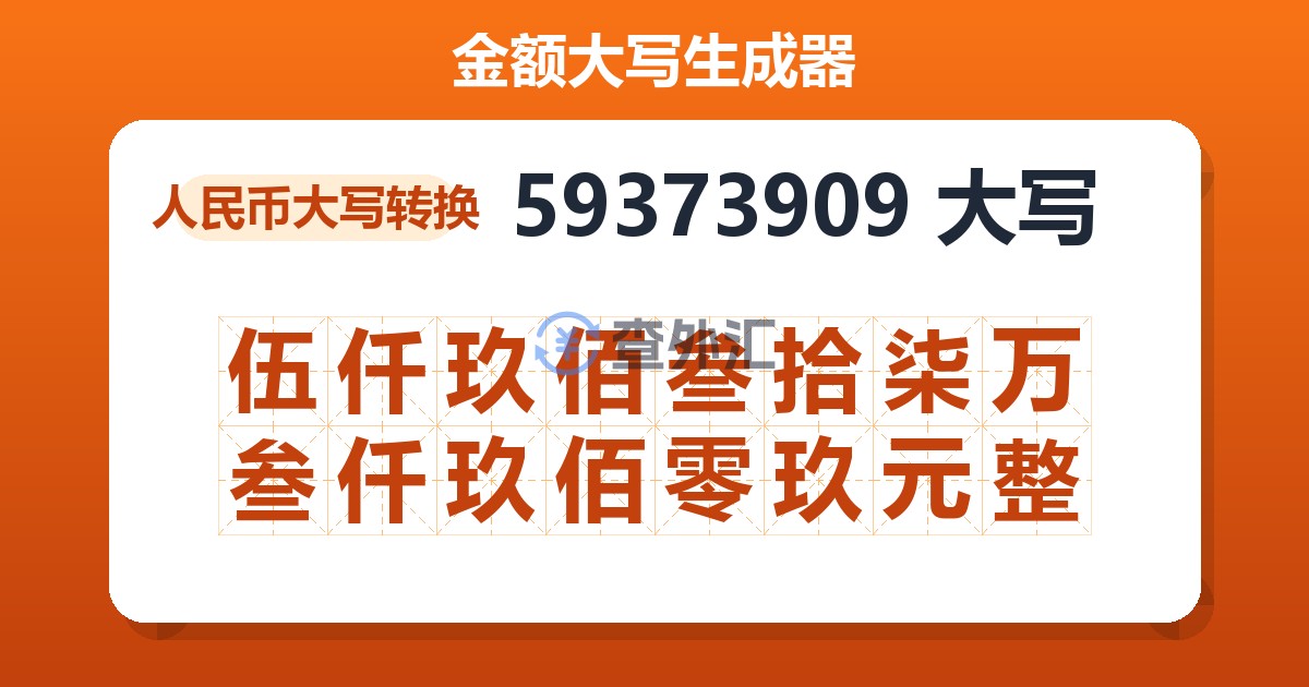 59373909大写 伍仟玖佰叁拾柒万叁仟玖佰零玖元整