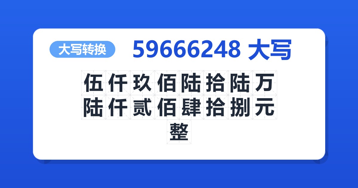 59666248大写 伍仟玖佰陆拾陆万陆仟贰佰肆拾捌元整