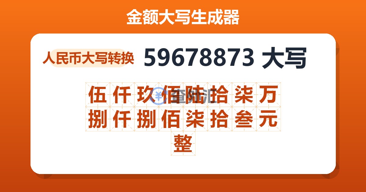 59678873大写 伍仟玖佰陆拾柒万捌仟捌佰柒拾叁元整