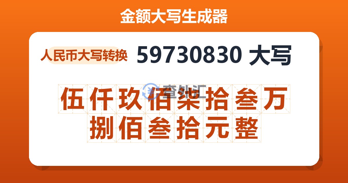 59730830大写 伍仟玖佰柒拾叁万捌佰叁拾元整