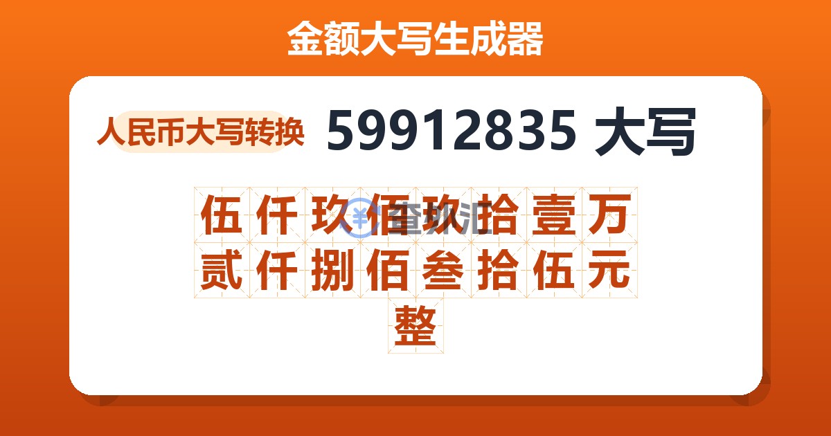 59912835大写 伍仟玖佰玖拾壹万贰仟捌佰叁拾伍元整