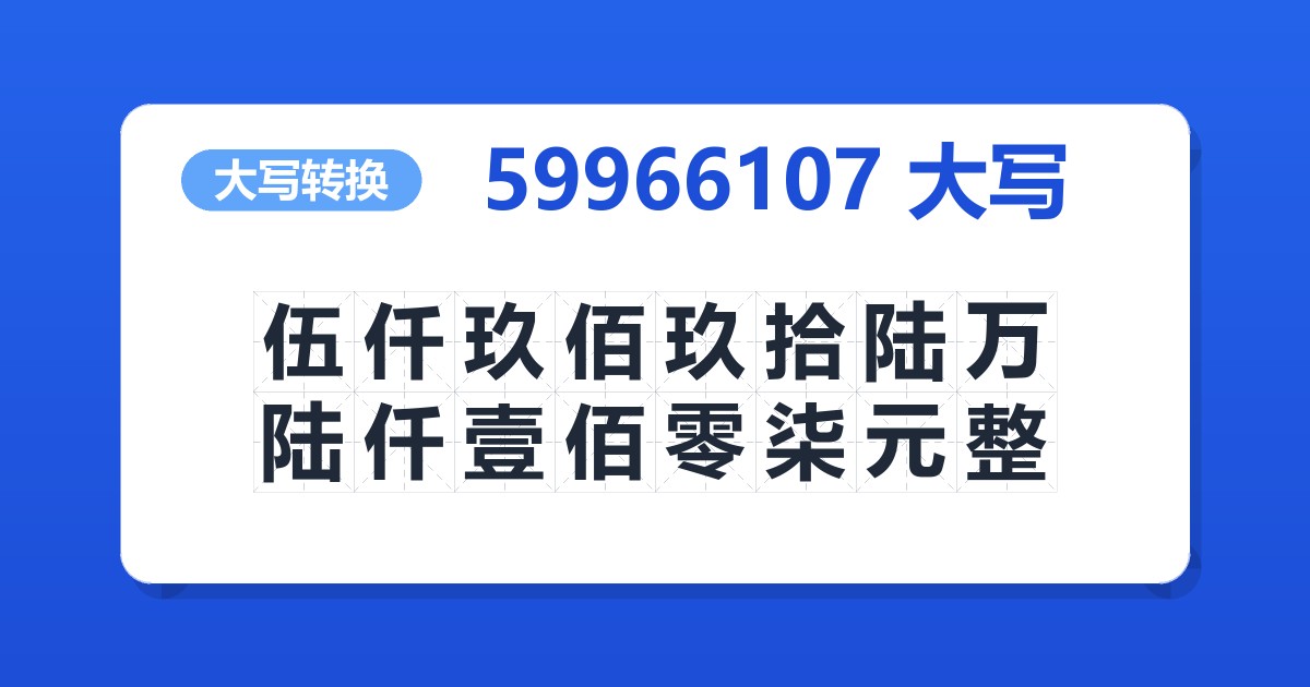 59966107大写 伍仟玖佰玖拾陆万陆仟壹佰零柒元整
