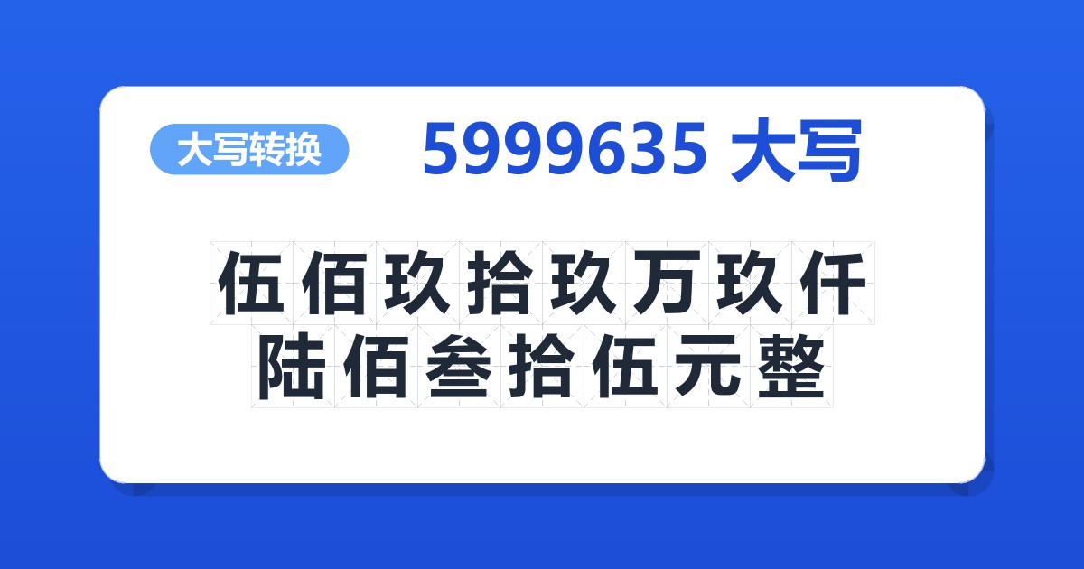 5999635大写 伍佰玖拾玖万玖仟陆佰叁拾伍元整