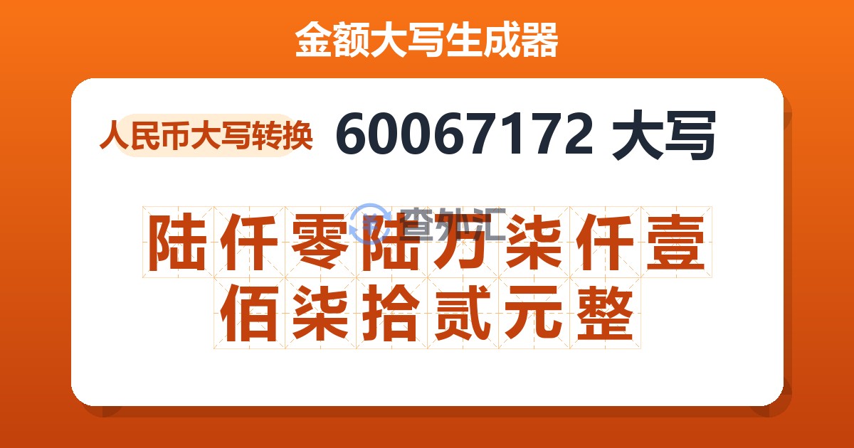 60067172大写 陆仟零陆万柒仟壹佰柒拾贰元整