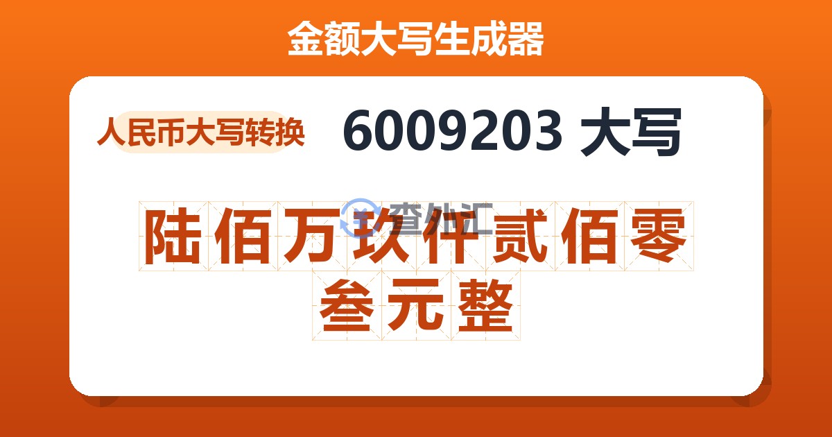 6009203大写 陆佰万玖仟贰佰零叁元整