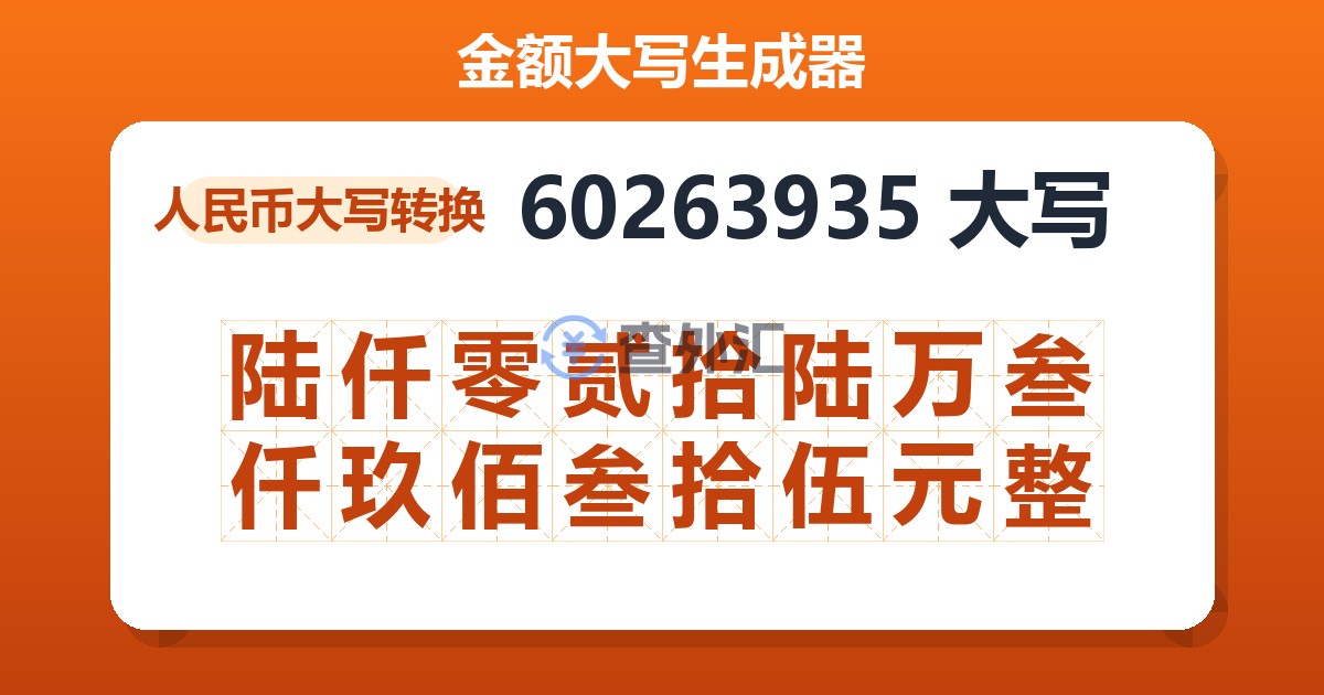 60263935大写 陆仟零贰拾陆万叁仟玖佰叁拾伍元整