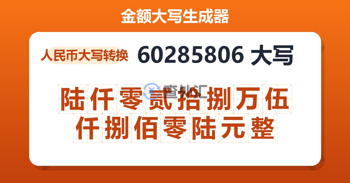 60285806大写 陆仟零贰拾捌万伍仟捌佰零陆元整