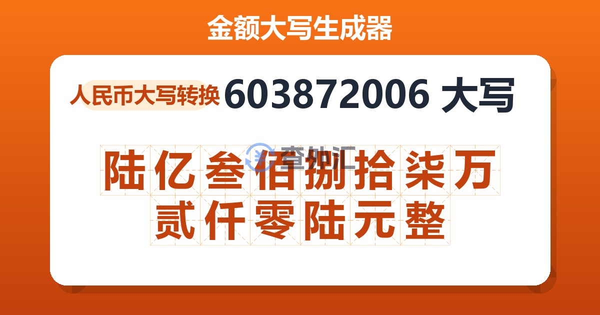 603872006大写 陆亿叁佰捌拾柒万贰仟零陆元整