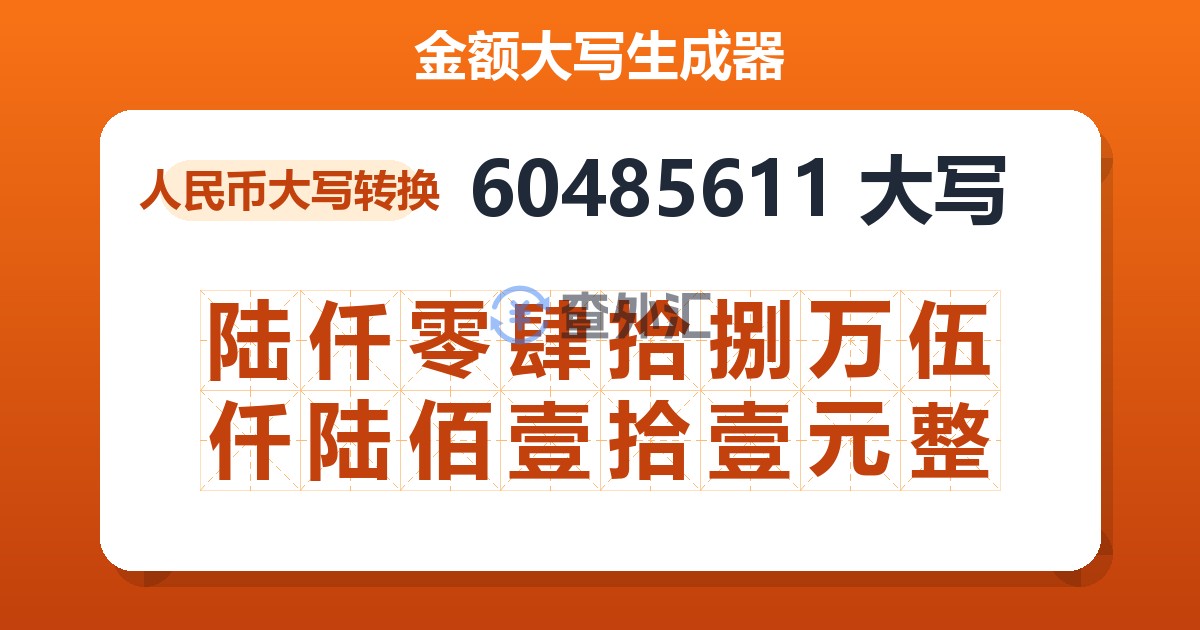 60485611大写 陆仟零肆拾捌万伍仟陆佰壹拾壹元整