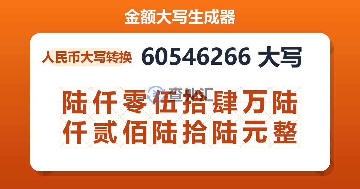 60546266大写 陆仟零伍拾肆万陆仟贰佰陆拾陆元整
