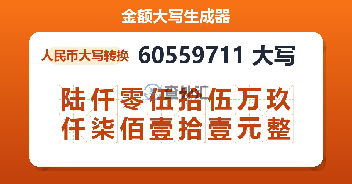 60559711大写 陆仟零伍拾伍万玖仟柒佰壹拾壹元整