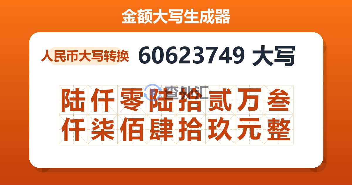 60623749大写 陆仟零陆拾贰万叁仟柒佰肆拾玖元整